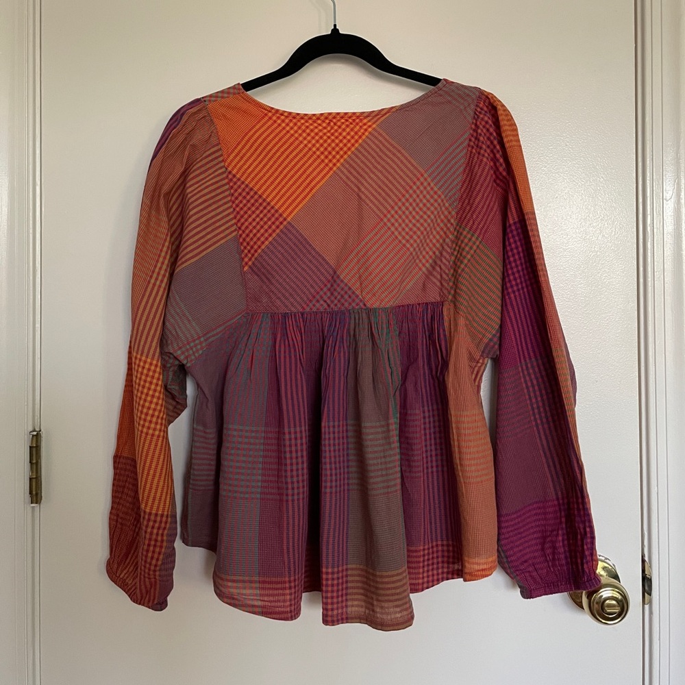 Cost Plus World Market Multicolor Checkered/Plaid Blouse - Picture 2 of 6